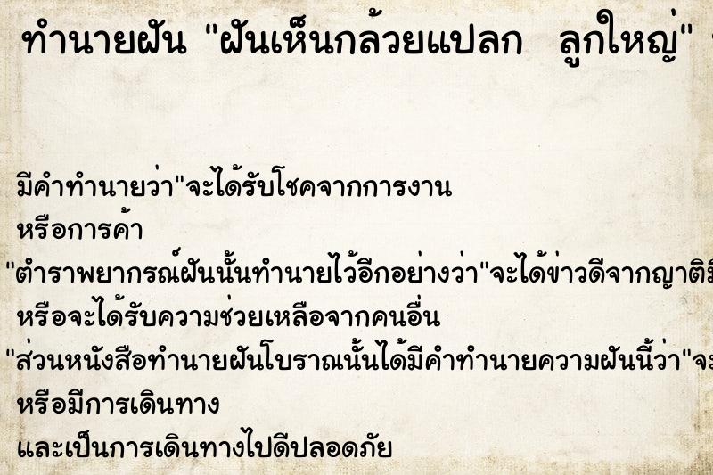 ทำนายฝันทำนายฝันฝันเห็นกล้วยแปลกลูกใหญ่